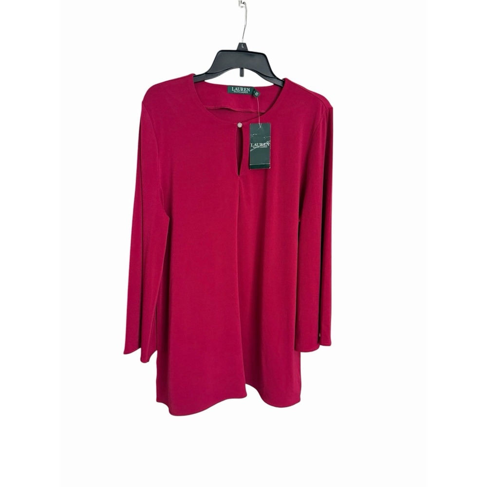 Lauren Ralph Lauren Top Women XL Red Stretch Long Flared Sleeve Blouse CD2-1
